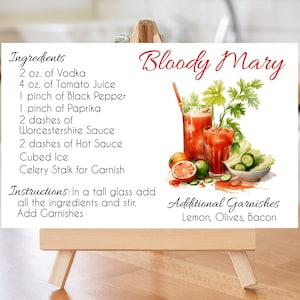 Bloody Mary Receptkaart 5 verschillende ontworpen receptkaarten / Bloody Mary Drink receptenkaart Instant download en print Mixology Bloody Mary