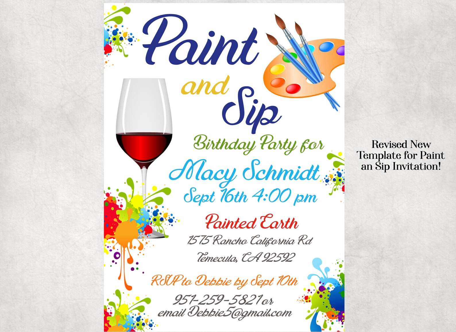 Paint and Sip Birthday Invitation Plus Cell Phone Invite Etsy