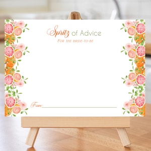Aperol Spritz Bridal Shower Advice Card / Spritz of Advice for the Mr. & Mrs. digital download PDF files/ Bridal Shower Spritz Advice Card