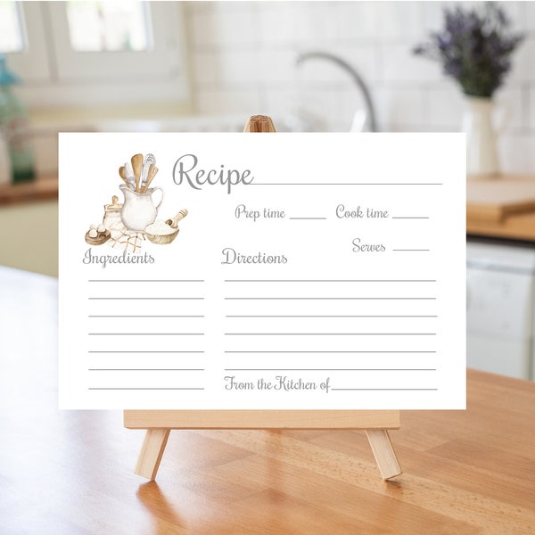 Printable Recipe Card Download and Print recipe card, Bridal Shower recipe card download and print, Downloadable Print
