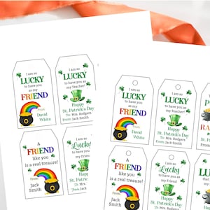 Etiquetas de presente do Dia de São Patrício para alunos, professores e amigos / Baixe e imprima instantaneamente etiquetas de lembrancinhas do Dia de São Patrício.