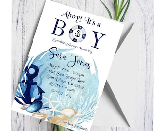 Baby Shower Boy, Ahoy! It's a Boy, Printable Baby Shower Invitation, Corjl Baby Shower Invitation Digital Download, Sprinkled Boy's Shower