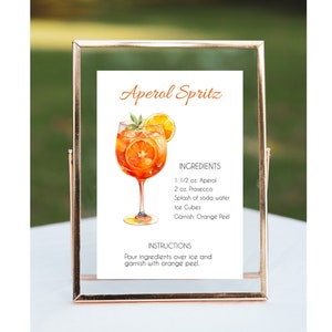 Mixology Aperol Spritz Mix Drankje Receptkaart / Mixology Receptkaarten maten 5" x 3", 6" x 4", 5" x 7" en 8" x 10" cocktailreceptkaarten