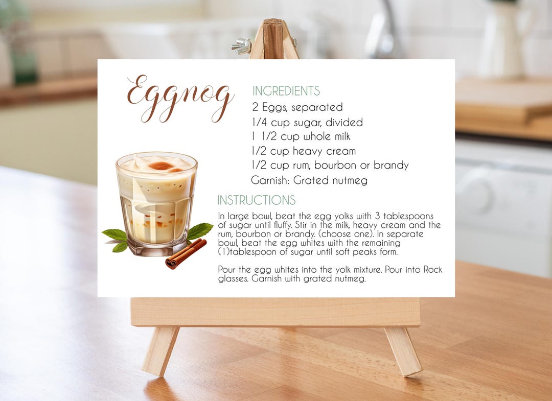 Eggnog Mix Drink Recipe Card / Eggnog Recipe Card Gift Tag / Christmas ...