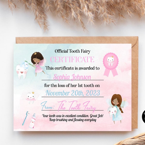 Tooth Fairy Certificate Editable Digital Download, Certificate from Tooth Fairy personalization and custom options avaliable.