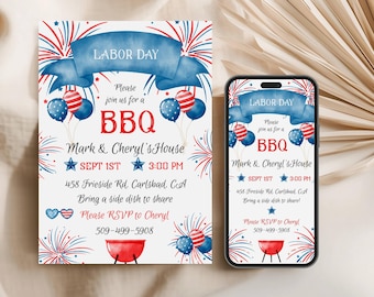 Labor Day BBQ Invitation, Editable Backyard Cookout Invite, Labor Day Party Invitation, Printable 5x7 & Digital Phone Invite, Corjl