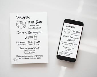 Dad’s Diapers Invitation: Minimalist Baby Shower – Digital Download