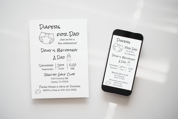 Dad's Diapers Invitation: Minimalist Baby Shower (Digital Download)