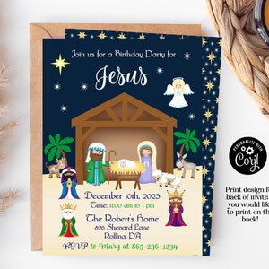 Happy Birthday Jesus Invitation Bundle, Editable Birthday Party for ...