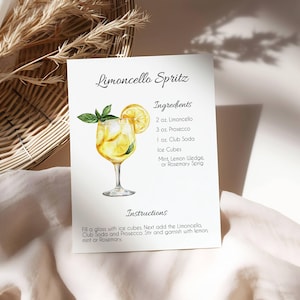 Tarjeta de receta de Limoncello Spritzer: Letrero imprimible para cóctel (descarga digital)