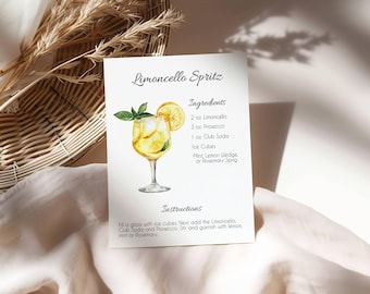 Tarjeta de receta de Limoncello Spritzer: Letrero imprimible para cóctel (descarga digital)