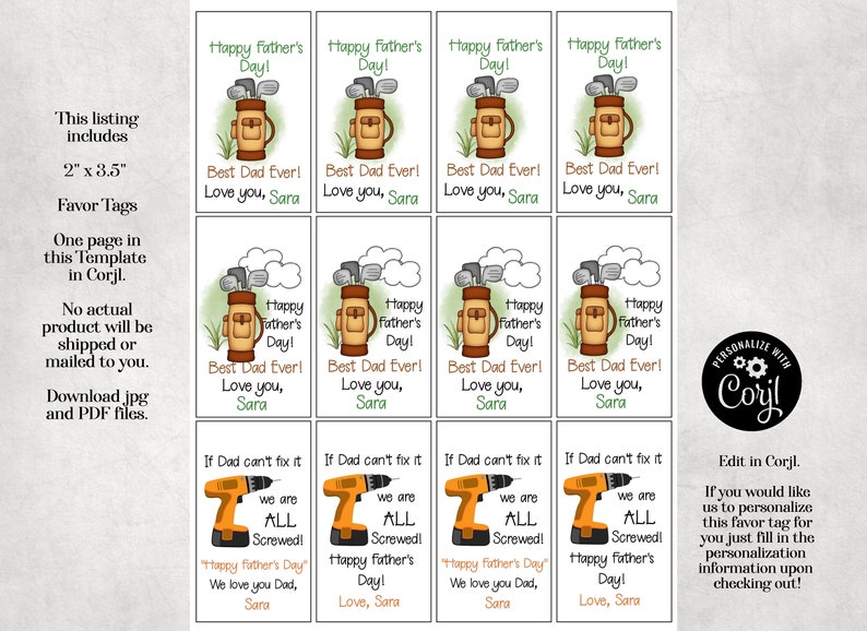 Father's Day Gift Tag, Editable, Printable, Dad Gift (digital Download ...