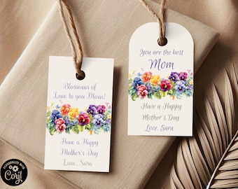 Étiquette fleur fête des mères modifiable et téléchargement numérique / Étiquette cadeau minimaliste pour la fête des mères