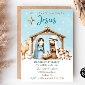 Birthday Party for Jesus Invitation: Editable Nativity Scene (Digital Download)