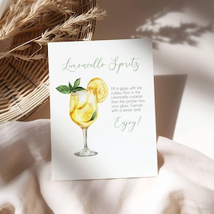 Tarjeta de receta de Limoncello Spritzer: Letrero imprimible para cóctel (descarga digital)
