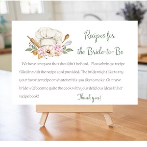 Carte d'insertion de recettes pour la mariée / Demande de carte de recette de douche nuptiale en téléchargement numérique.