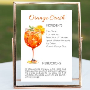 Cartão de receita para bebida Orange Crush Mix / Cartão de receita Orange Crush em três tamanhos diferentes. Podemos personalizar este cartão de bebida para você!