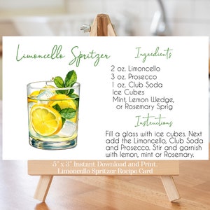 Limoncello Spritzer Rezeptkarte in 4 verschiedenen Größen, sofort herunterladen und ausdrucken. Karte kann personalisiert werden.