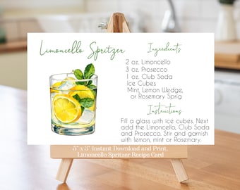 Tarjeta de receta de Limoncello Spritzer: Receta de cóctel imprimible (PDF)