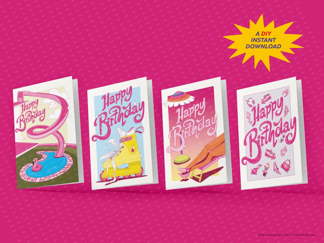 Printable Barbie Happy Birthday Card 4 Pack / Barbie Greeting Card ...