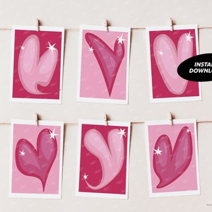 Confezione da 6 carte a cuore fai da te / Carte d'amore rosa in plastica / Ecologiche / Anniversario / San Valentino / Carte sfuse / Download istantaneo / PDF stampabile.