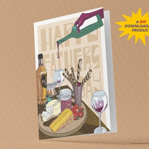 Carte gourmande fête des pères | Plateau de fromages inspiré carte de fête des pères | Carte de fête des pères sur le thème de la charcuterie | Téléchargement numérique instantané.