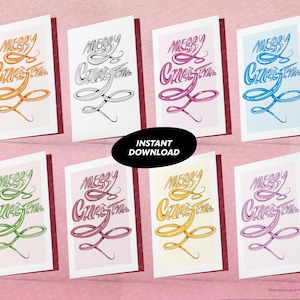 Cartes de Noël DIY 8 pack / Cartes de Noël aux couleurs vives / Cartes de Noël respectueuses de l’environnement / Cartes en vrac / Téléchargement instantané / PDF imprimable.