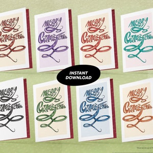 Cartes de Noël DIY 8 pack / Cartes de Noël colorées / Cartes de Noël respectueuses de l’environnement / Cartes en vrac / Téléchargement instantané / PDF imprimable.