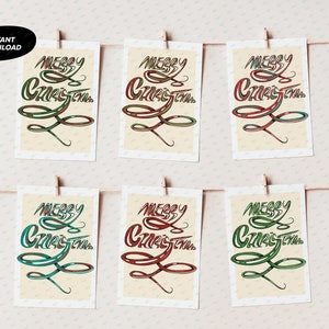 Christmas Cards 6 Pack Classic Collection | Quirky Christmas Card pack | Illustrated Greeting Card | Instant download | DIY Printable card