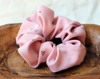 Chiffon, pink, heart print scrunchies