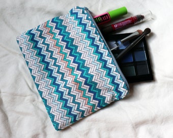 Bolsa con cremallera / Chevron azul, blanco y rosa