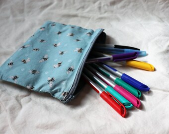 Bolsa con cremallera / Azul con abejas