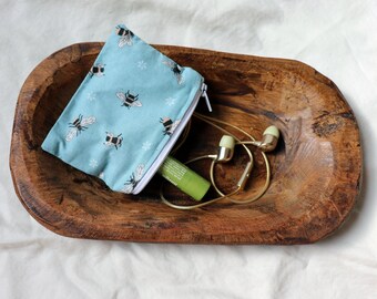 Bolsito pequeño con cremallera / Azul con abejas