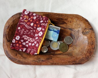 Bolsito pequeño con cremallera / Rojo oscuro con flores