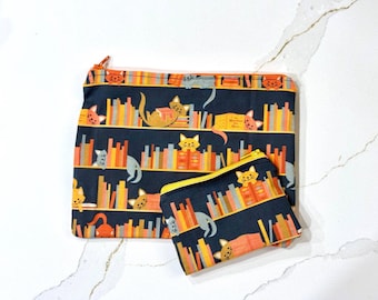 Bolsa con cremallera / Monedero / Gatos de biblioteca