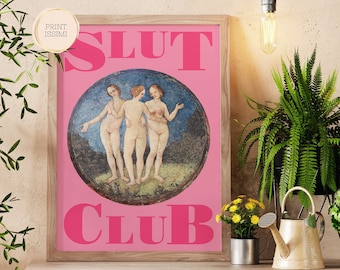 Feminismus Poster | Spruch Bild | Slut Club | Pinke Wandkunst | Deko Trend | Feministischer Kunstdruck | Slut Poster | Typografie Druck