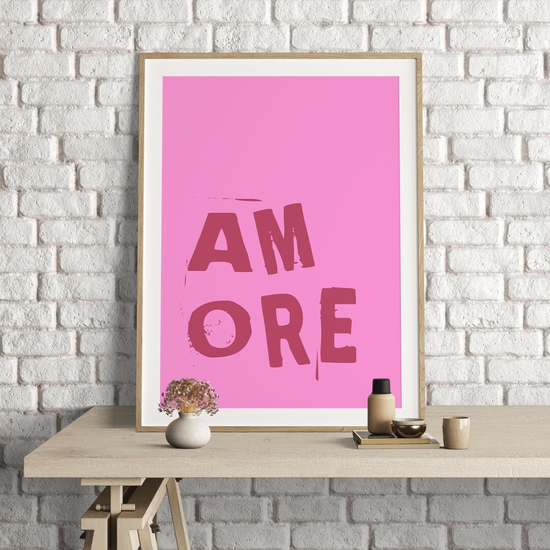 Quote Poster AMORE Italy Poster Pink Decoration Trend - Etsy