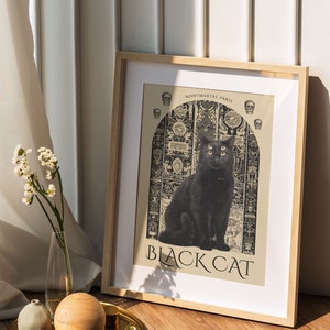 Cat Poster - Black Cat - Montmartre Paris - Wicca Art - cottagecore Art Print - Gothic Decoration