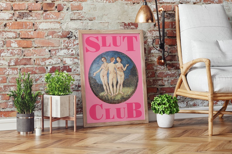 Feminismus Poster Spruch Bild Slut Club Pinke Wandkunst Deko Trend Feministischer Kunstdruck Slut Poster Typografie Druck Bild 5