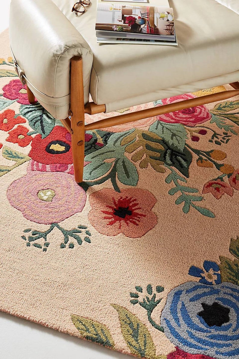 Rifle Paper Co Les Fleurs Lourdes Rug 100 New Zealand Woolen Etsy