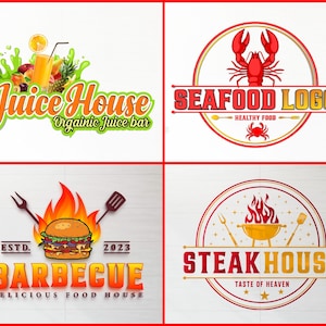 Eu criarei logotipo de restaurante, logotipo de suco, logotipo de frutos do mar, logotipo de comida saudável, logotipo de bar, logotipo de churrasco, logotipo de lagosta, logotipo de hambúrguer dentro de 24 horas