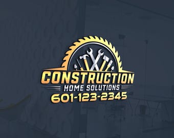 Custom Construction Logo Design: Handyman, Roofing, Renovation, Home Remodeling, Tools, Hammer