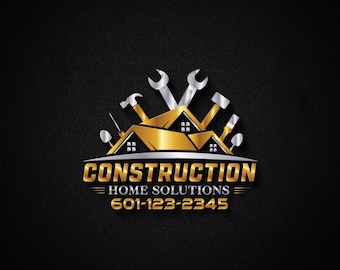 Custom Construction Logo Design: Handyman & Home Improvement, Renovation, Contracting, Tools, Roofing