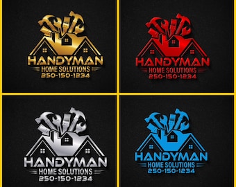 Custom Handyman Logo Design: Construction, Roofing, Architect, Hammer, Contracting, Builders, Renovation