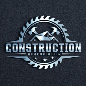 May include: A silver logo with a saw blade, two crossed hammers, and a house. The text "CONSTRUCTION HOME SOLUTION" is below the saw blade.