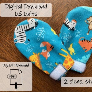 Patron de couture de moufles pour bébé en unités américaines : anti-rayures, qui restent en place, 2 tailles (téléchargement PDF)