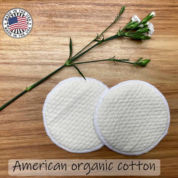 American Organic Cotton Round Nursing Pads with Optional PFAS Free Waterproof PUL Layer, Reusable Breastfeeding Pads, Absorbent and Flat