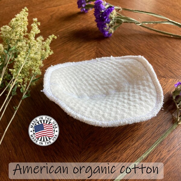 Shaped Nursing Pads Made with Organic US Cotton, PFAS FREE Reusable Anatomic Contoured Breastfeeding Pads, Absorbent and Breathable