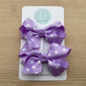 Lavender Polka Dot Bow Hair Clip Set for girls, Barrettes, Hair Accessories for Her, Perfect Gift, Best Seller