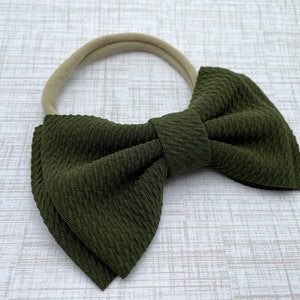 Olive Green Bow Headband, Toddler Bow Headband, Baby Headband / Baby Photo Prop